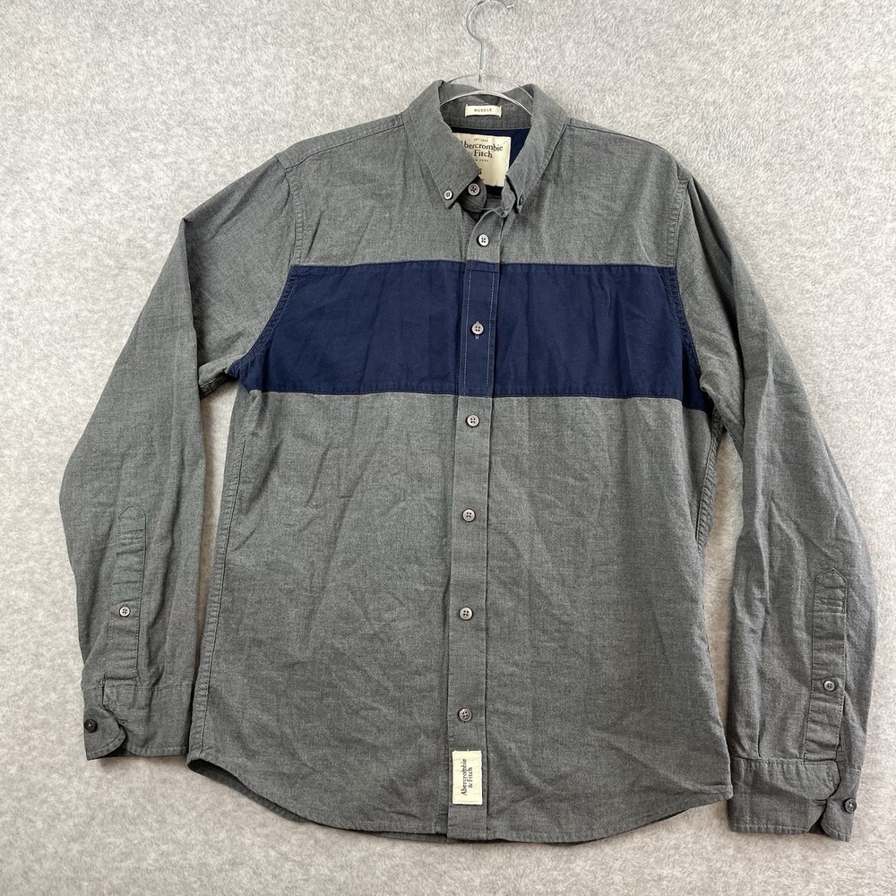 Abercrombie Fitch Muscle‎ Fit Button Down Shirt  M Blue Grey 2 Tone Mens Gray